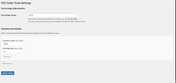 Quick Edit Orders for Woocommerce - dodaj lub odejmij %, przewalutuj zamówienie