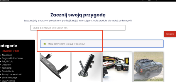 Prezenty do zamówień z własnymi wielokrotnymi powiadomieniami po dodaniu do koszyka